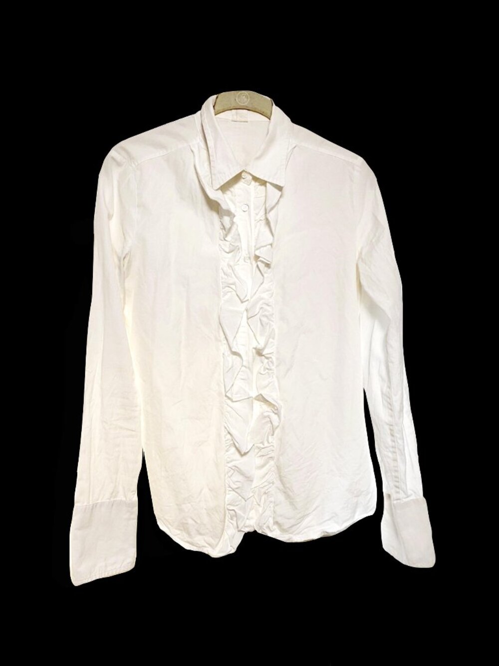 J.Crew White Cotton Ruffle Tuxedo Front Button Down Blouse Shirt Cottagecore